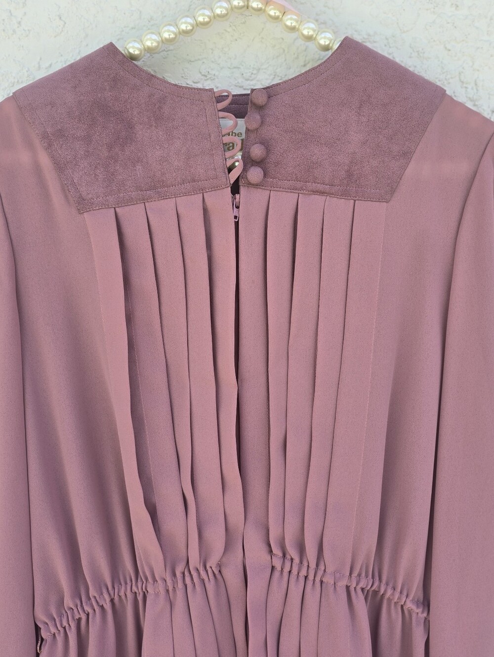 Abe Schrader Vintage Faux Suede & Pleated Midi Dress - Dusty Rose / Mauve - Picture 3 of 10